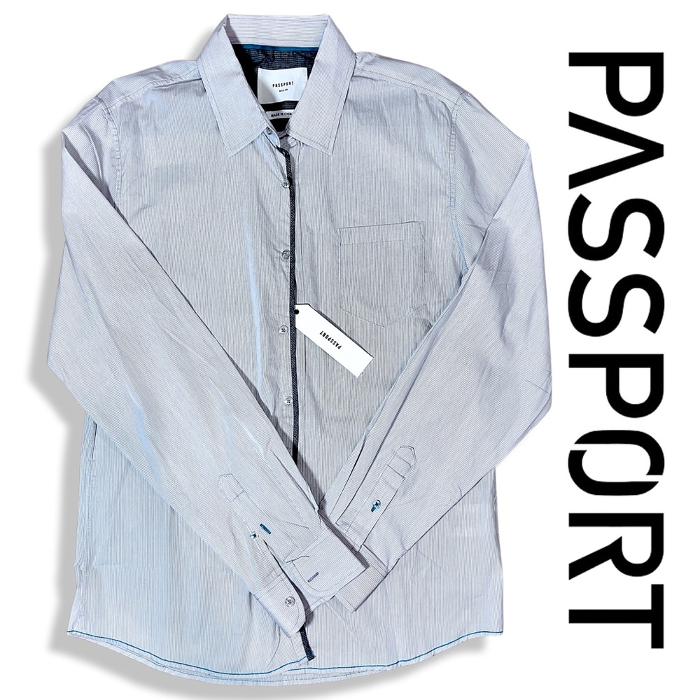 NWT PASSPORT Final Destination Men’s Long Sleeve Button‎ Down Shirt 100% Cotton - Picture 2 of 10